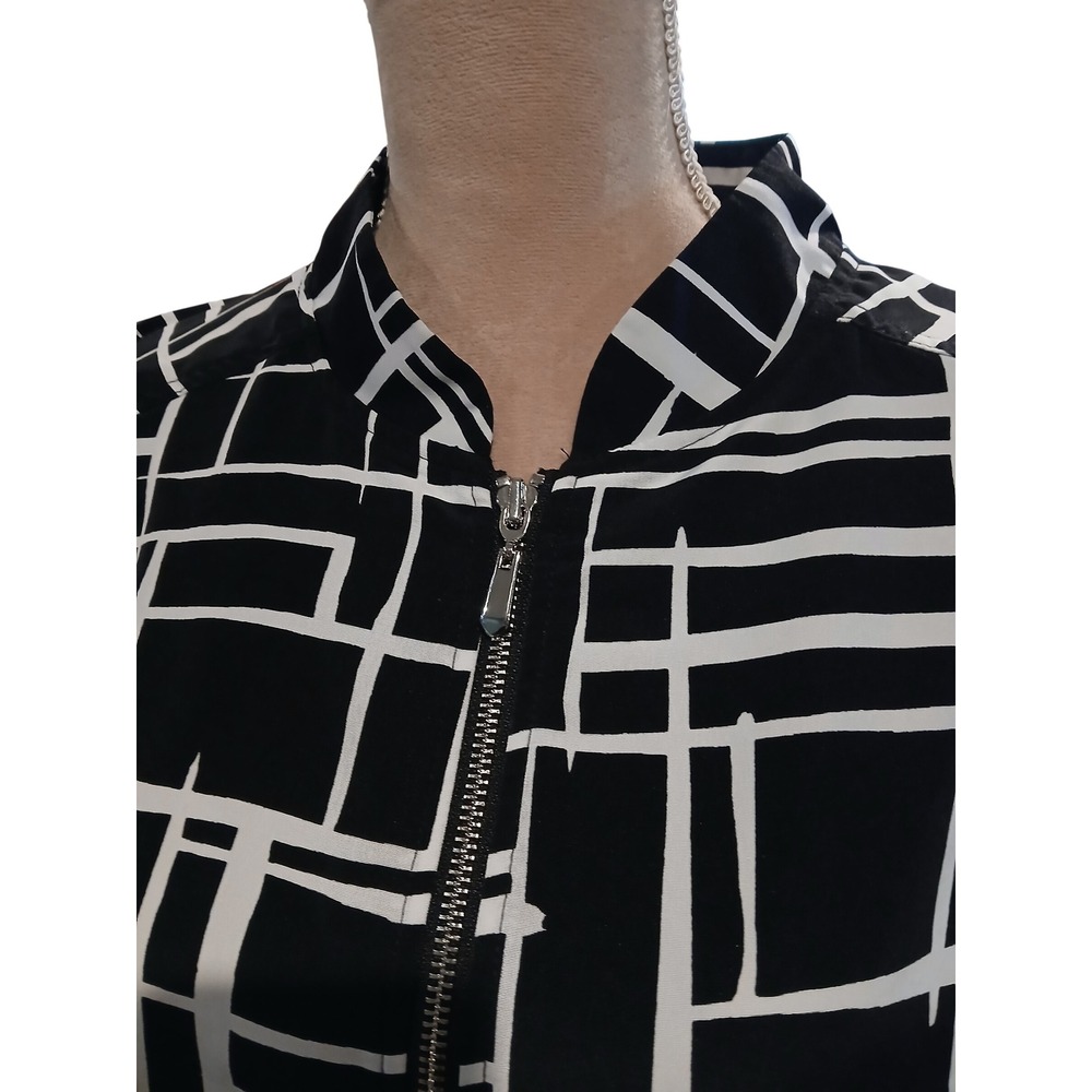 Susan Graver 2x Black and White Geometric Zip Up Bomber Jacket Womens Spring - Picture 2 of 12